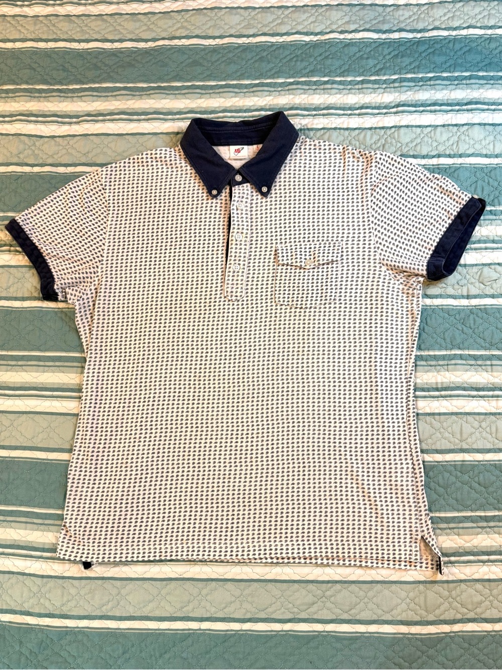 MB Michael Bastian x Uniqlo Paisley Pique Polo Shirt Mens Large Blue/White